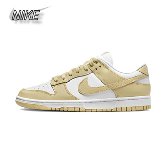 Nike Dunk Low "Team Gold" อินเทรนด์ย้อนยุคกันลื่นดูดซับแรงกระแทกรองเท้าผ้าใบสีขาวของแท้ 100%