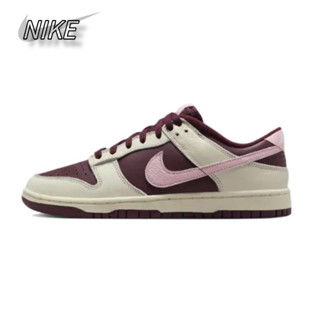 Nike Dunk Low "Night Maroon and Medium Soft Pink" เทรนด์แฟชั่นรองเท้าผ้าใบสีแดงไวน์กันลื่นกันลื่นของแท้ 100%