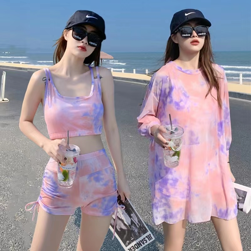 🇹🇭พร้อมส่งในไทย🇹🇭เซ็ตชุดว่ายน้ํา เสื้อกันแดด ดูผอม ว่ายน้ํา ชุดว่ายน้ำผู้หญิงแขนยาว#0066