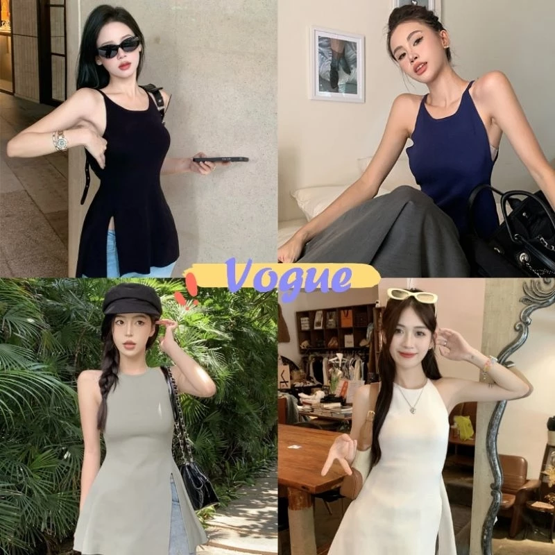 Vogue🌟พร้อมส่ง🌟 เสื้อสายเดี่ยวไหมพรม ปลายแหวนข้าง เกาหลีมาก (31038) -C
