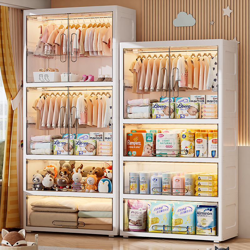 Ubear เสื้อผ้า ตู้เสื้อผ้าเด็ก ที่เก็บของประตูคู่และลิ้นชัก เคลื่อนย้ายสะดวก มีล้อ ปลอดสารพิษ ตู้เก็