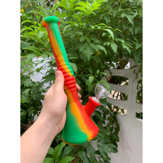 Strong unbreakable silicone bong 30cm with glass bowl and adapter.