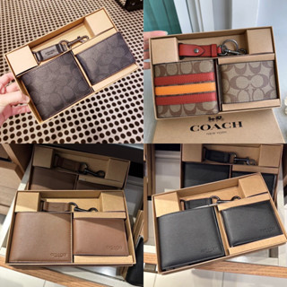 ของแท้100%สินค้าพร้อมส่ง COACH BOXED 3 IN 1 WALLET GIFT SET WITH VARSITY STRIPE CE549/F41346/F64118 เซทกระเป๋าตัง