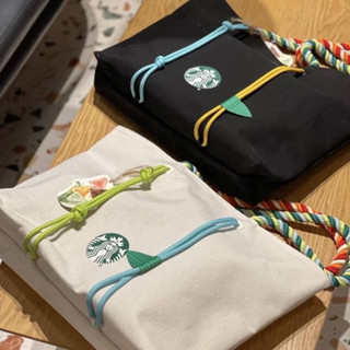 Starbucks กระเป๋าสะพายไหล่ ทรงโท้ท ลายโลโก้เกี๊ยว ไซเรน สีดํา สีขาว DIY 2023