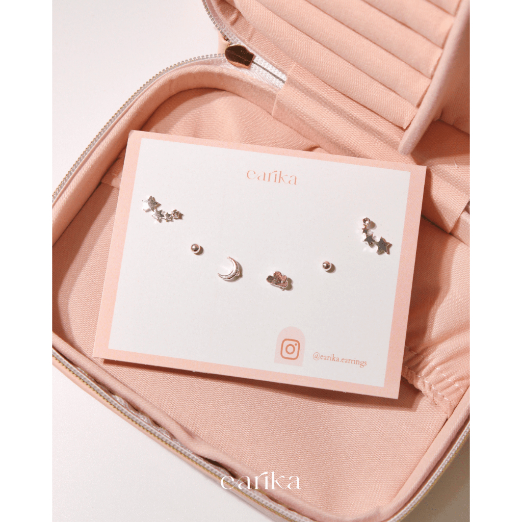 earika.earrings - skyey stuff set เซ็ตต่างหูก้านเงินแท้ชุบทองคำขาวลายท้องฟ้า เหมาะสำหรับผิวแพ้ง่าย