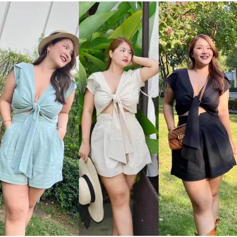 เสื้อผูกเอวพรางพุง (เฉพาะเสื้อ) M-10XL รุ่น Bowy Crop