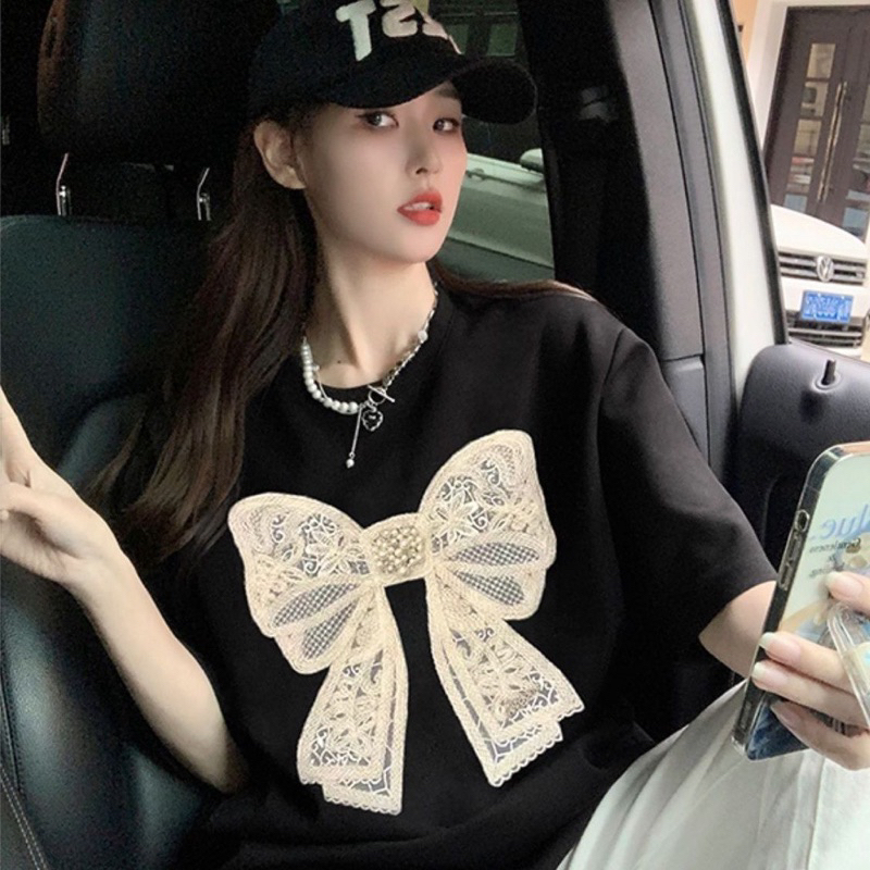 พร้ มส่ง เสื้อยืดฟรุ้งฟริ้งสกรีนลายน่ารัก+แต่งผ้าตาข่ายฟูฟ่องเป็ยนลายเสื้อ งานไทย