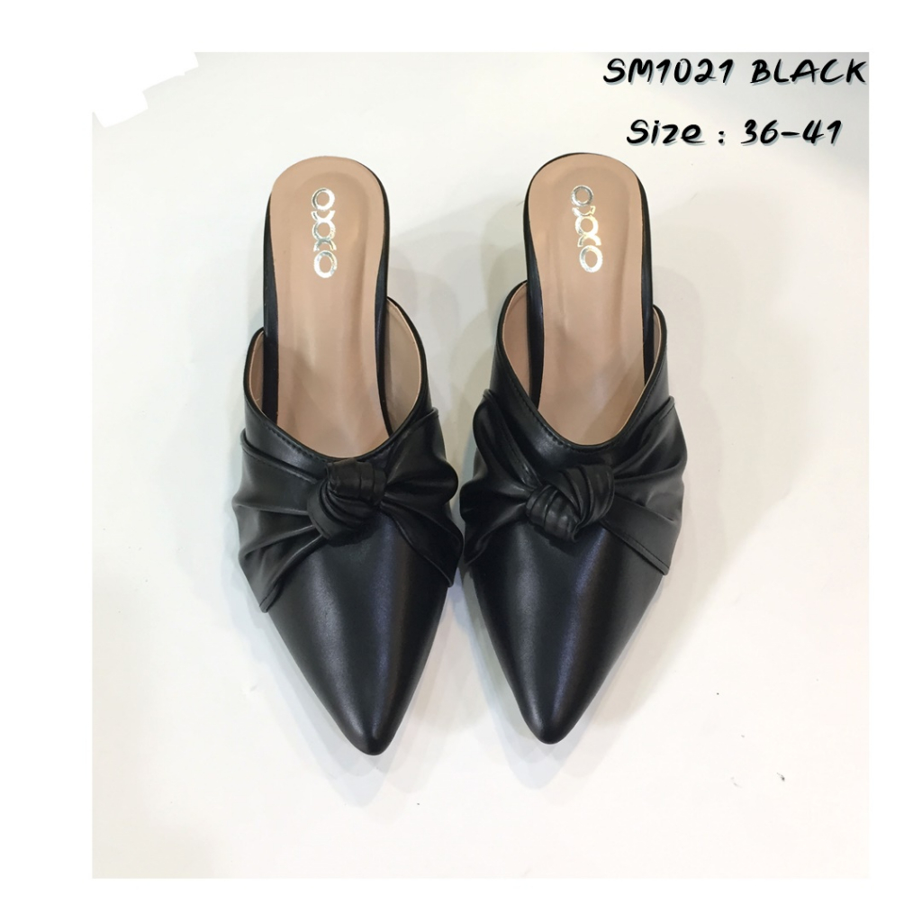 prettycomfort รองเท้าแฟชั่น หน้าเรียว หุ้มหัว เปิดหลัง หัวแหลม สูง2.5นิ้ว หนังพียูนิ่ม ใส่สบายSM1021 - รูปที่ 2