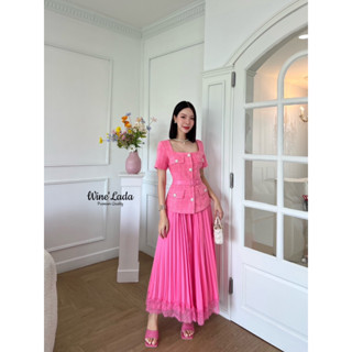ราคาถูกที่สุด!! WineLada (ไวน์ลดา) Set 3 Pcs.เซ็ทเสื้อผ้าทวิต+กระโปรงอัดพีท+เข็มขัด
