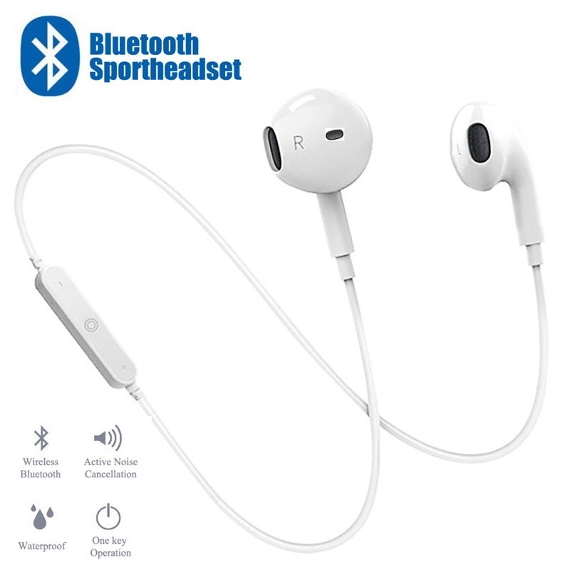 หูฟังสเตอริโอบลูทูธไร้สาย S6 ขาว ดำ Bluetooth 4.1