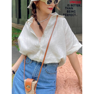 เสื้อเชิ้ตแขนสั้นผ้าลินิน 100%