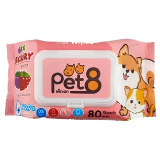 PET8 ทิชชู่ เปียก สำหรับสุนัข 80 แผ่น