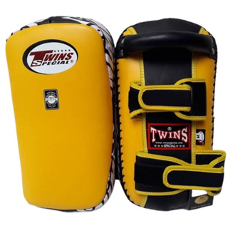 Twins special Curved Kick Pads KPL-10 Yellow Black M,L for Training MMA เป้าเตะแบบโค้ง ทวินส์สเปเชียล เหลือง-ดำ หนังแท้