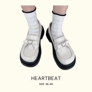 รองเท้าคัทชู marry jane รองเท้าผู้หญิง หัวใจ เสริมส้น 5 cm. คัทชูสวมสีขาว รุ่น Heartbeat