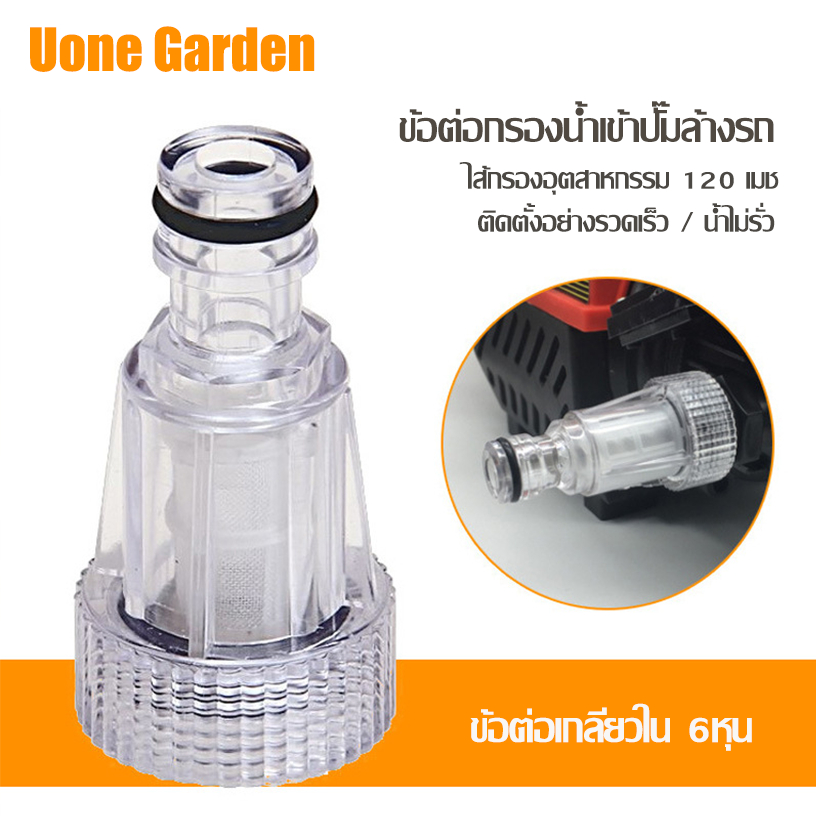 Uone Garden ตัวกรองน้ำต่อทางเข้า เครื่องปั๊มอัดฉีด วัสดุPCขนาด3/4(6หุน)ข้อต่อกรองน้ำถอดล้างได้ข้อต่อสวมเร็ว