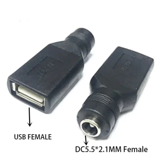 Connector DIY 5.5*2.1มม.หญิง DC Power Jack To USB 2.0ประเภท A ชายปลั๊กแจ็คซ็อกเก็ต5V DC ปลั๊กอะแดปเตอร์แล็ปท็อป