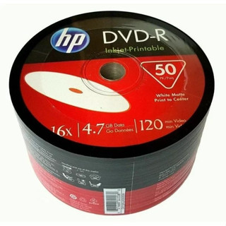 HP Printable DVD-R 120min/4.7GB แผ่นดีวีดี 50แผ่นหน้าขาว / หน้า Print (ของแท้)