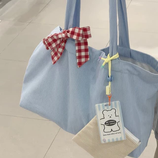 carryme -มีซิป🌹เปิดจอง tote bag/กระเป๋าผ้าลูกฟูก ใส่ไอแพด สมุด หนังสือได้ มีช่องใน〰️แถมโบว์ สุ่มค่ะ