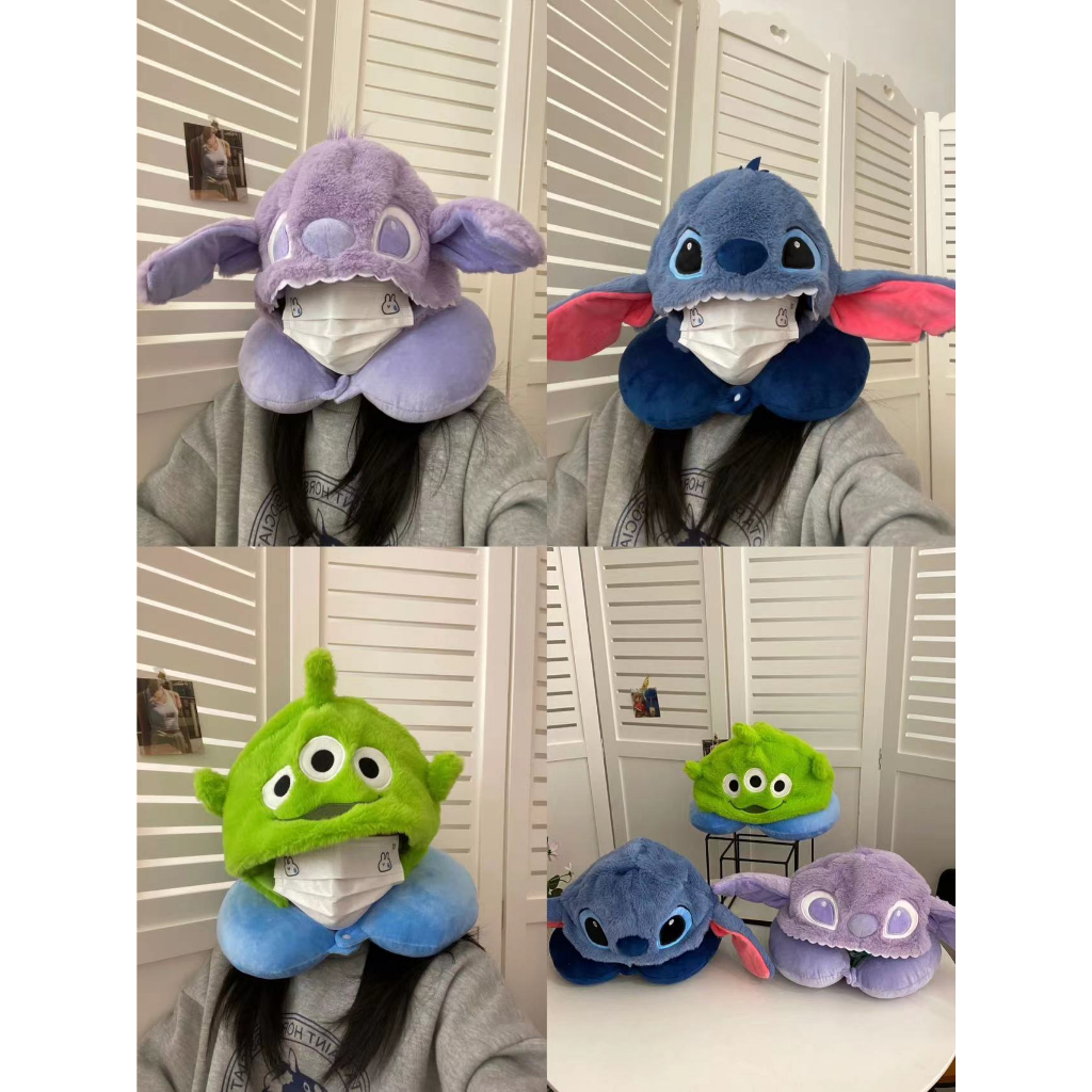 หมอนรองคอ สติตช์ พร้อมหมวกน่ารักหมอนตุ๊กตาตัวไหญ่นอนสบายนิ่มลายสวย
