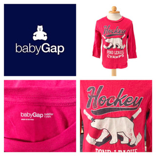 baby Gap (B1) เสื้อยืดเด็ก คอกลม แขนยาว สีแดง ลายหมีขาว 3Y