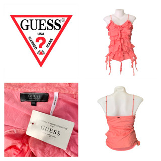 Guess(เกสส์) ของแท้ เสื้อสายเดี่ยว ผู้หญิง สีชมพู ระบายหน้า