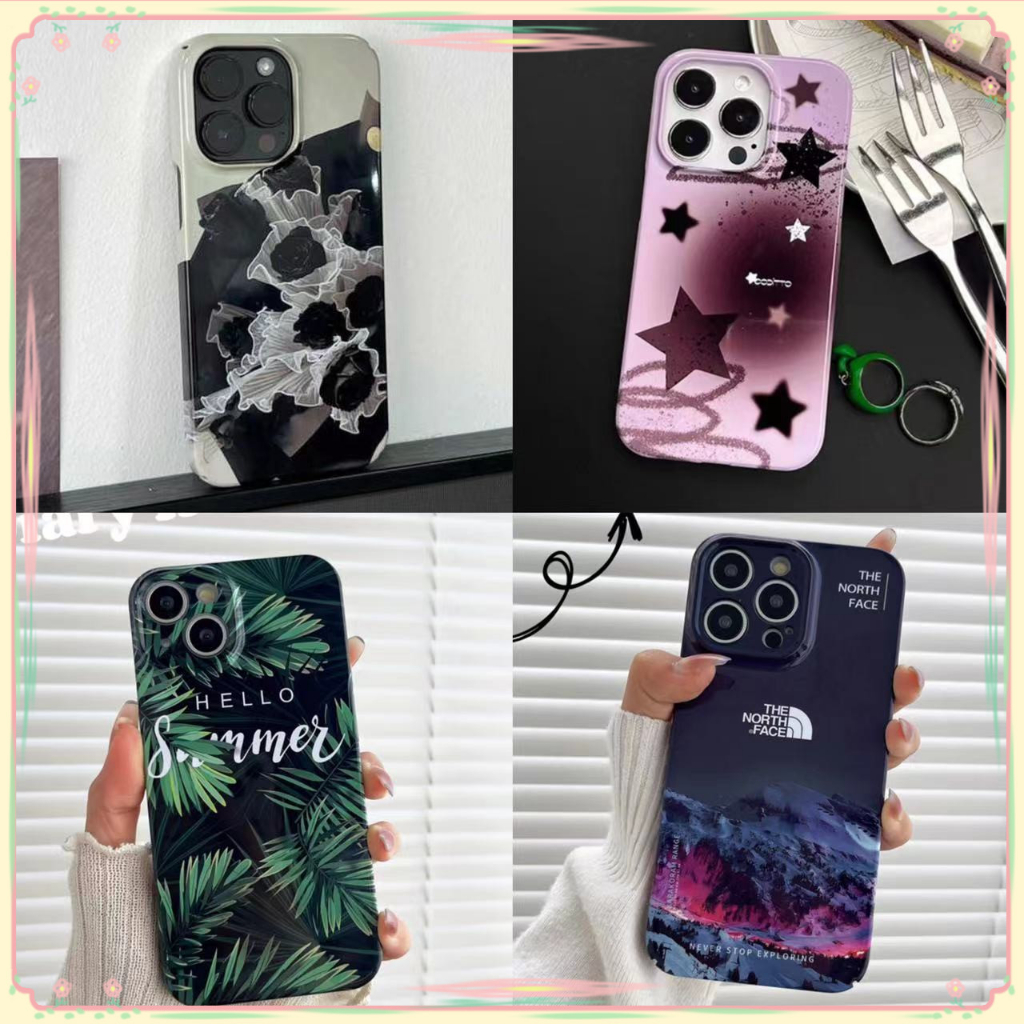 🔥ส่งจากไท🔥เคสไอโฟนแข็ง Star เคสไอโฟน 14Pro max แฟชั่น  black Rose  เคส for iPhone 13 12 11 12 Pro ma