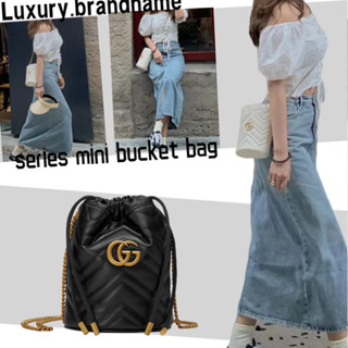 กุชชี่ Gucci/GG Marmont ซีรีส์กระเป๋าถังขนาดเล็ก/กระเป๋าผู้หญิง/กระเป๋าร่อซู้ล