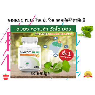 GB Ginkgo Plus-B อาหารเสริม ใบแปะก๊วยผสมวิตามินบีรวม สารสกัดใบแปะก๊วย 60 แคปซูล