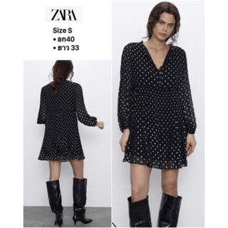 Zara แท้มือสอง มินิเเดรส ผ้าชีฟอง ซับในทั้งตัว กระดุมเพชร สภาพดี