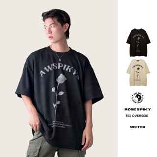 THEBOY-ROSE SPIKY OVERSIZE เสื้อยืดสตรีทสไตล์ทรงโอเวอร์ไซส์