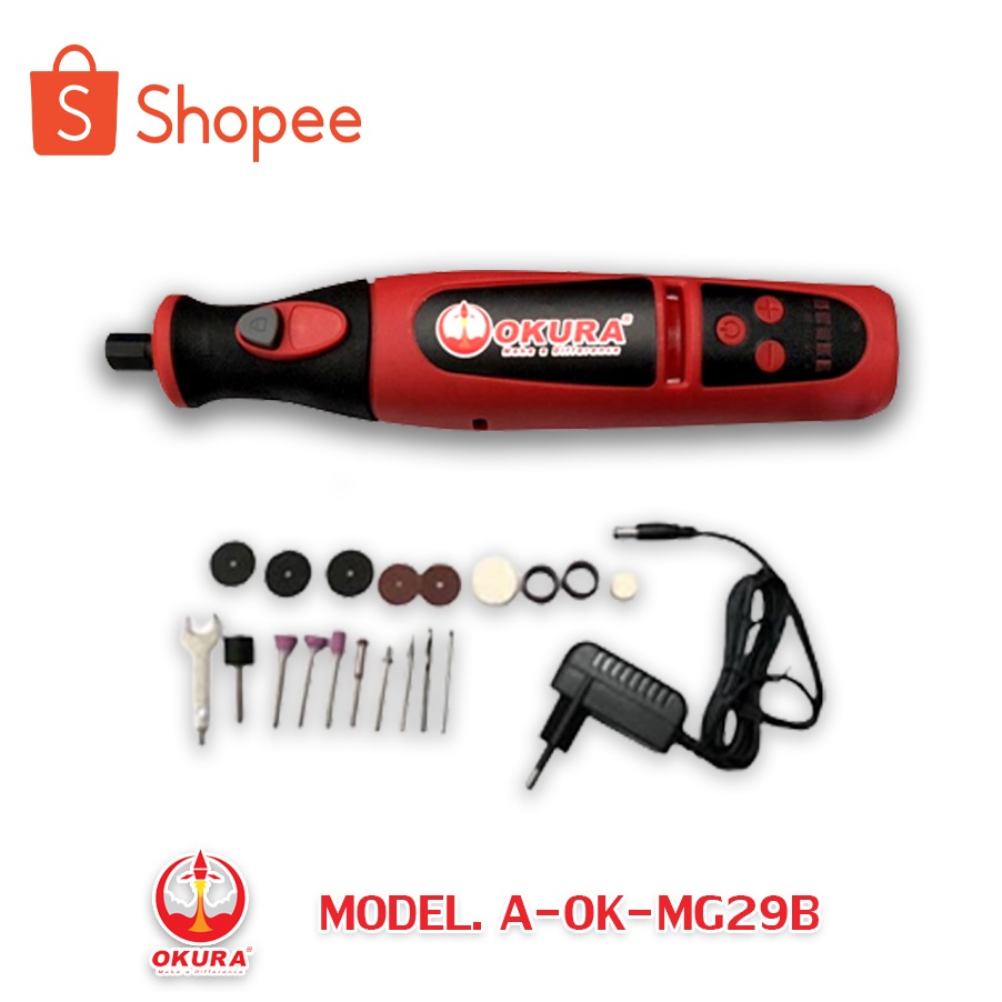 OKURA เครื่องเจียรนัย เจาะ ขัด ขุด ตัด แต่ง ไร้สาย รุ่น A-OK-MG29B ขนาดแกน 3.2 มิลลิเมตร ปรับความเร็