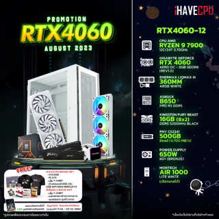 iHAVECPU RTX4060-12 AMD RYZEN 9 7900 3.7GHz 12C/24T / B650 / RTX 4060 8GB / 16GB DDR5 5200MHz / M.2 500GB / 650W (80+BRONZE) / CS360