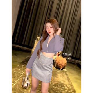 เซตเสื้อครอปมาพร้อมกระโปรงผ้าวิง ชุดเซ็ตสวยลงตัว