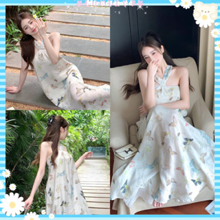 Butterfly Dress เดรสสายเดี่ยวยาว ลายผีเสื้อ โทนสีขาว ใส่ไปทะเลจึ้งมากแม่ 🏖