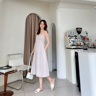 🧸Everywhere - IVY Midi Dress เดรสยาวทรงเบสิค ผ้าไม่บาง มีกระเป๋าข้าง
