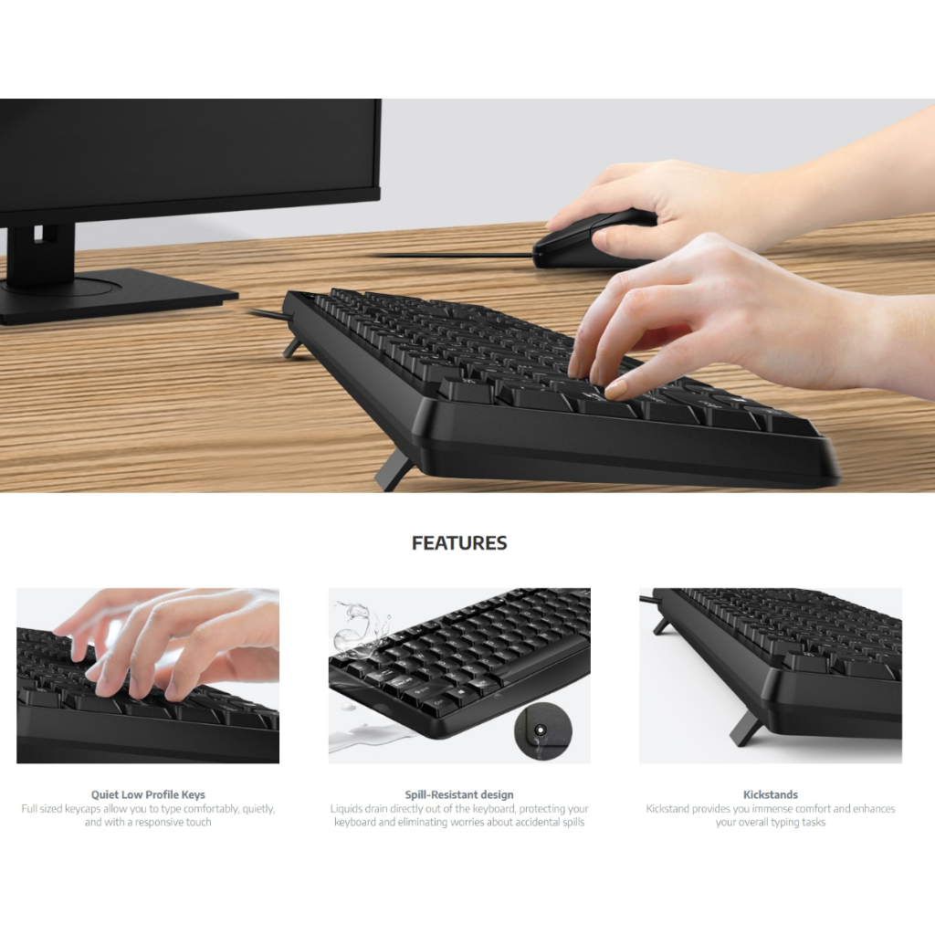 มีโค้ดลด100 ชุดคีย์บอร์ดและเมาส์ GENIUS รุ่น KM-170 สีดำ สำหรับการทำงานและเล่นเกม ใช้งานง่าย Keyboard mouse combo