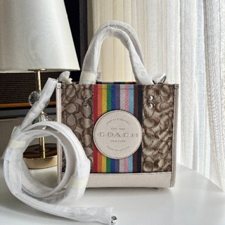 กระเป๋าCoach Dempsey Tote 22 In Signature Jacquard With Rainbow Stripe And Coach PatchStyle No. CJ576