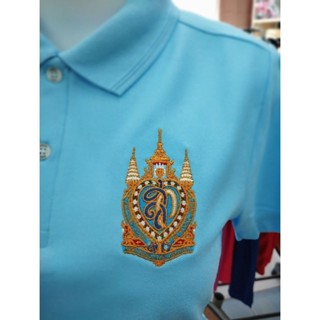 เสื้อวันแม่ เสื้อโปโลแขนยาวสีฟ้า ปักตราสัญลักษณ์