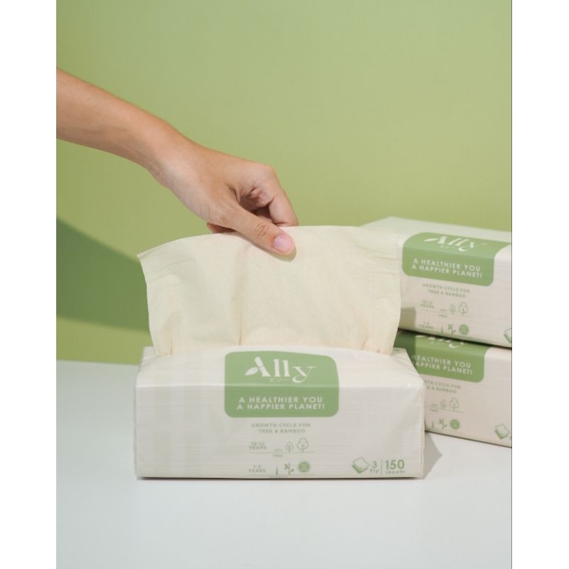 (แพ็คเดี่ยว) Ally Facial Bamboo กระดาษทิชชู่เช็ดหน้าเยื่อไผ่แอลลี่ แพ็คเดี่ยว 1 ห่อ