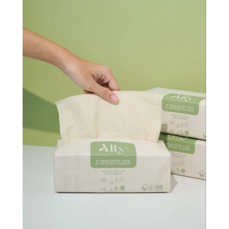 (แพ็คเดี่ยว) Ally Facial Bamboo กระดาษทิชชู่เช็ดหน้าเยื่อไผ่แอลลี่ แพ็คเดี่ยว 1 ห่อ