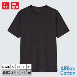 เสื้อยืดแขนสั้น Uniqlo AIRism Cotton - 09 Black