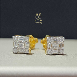 ต่างหูสี่เหลี่ยมหน้าบาเก็ต เพชร Round Brilliant+Baguette 18/0.40 ct.