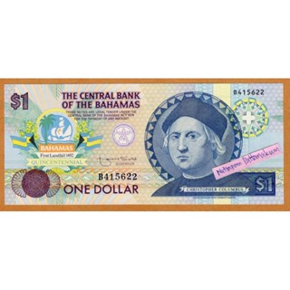 ธนบัตรบาฮามาส 1 Dollar ที่ระลึก 500 ปี คริสโตเฟอร์ โคลัมบัส  ปี 1992 ผลิตปีเดียว