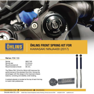 โช๊คหน้า OHLINS FSK 133 kawasaki Ninja 400 โช๊ค โช๊คแต่ง โช๊คมอเอตร์ไซค์  Fork Spring Kit Road &amp; Track