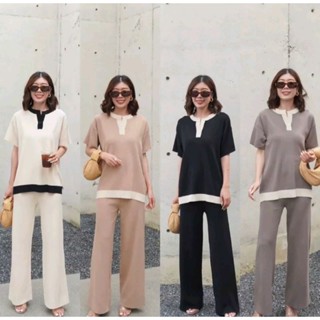 New In Knit Set ชุดเซตผ้านิต สีเทาควันบุหรี่  คอวีใส่แล้วผอม ใส่สบาย ปังมาก