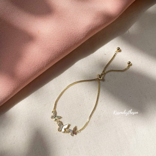 Kissmebythesun - Esther Bracelet | สร้อยข้อมือแบบรูดจี้ผีเสื้อ ชุบทองคำขาว 14k