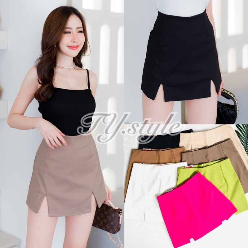 PT closets ♡ กระโปรงกางเกง ผ่าหน้า 2 ข้าง ขอบหลบ งานซิปหลัง #TB034