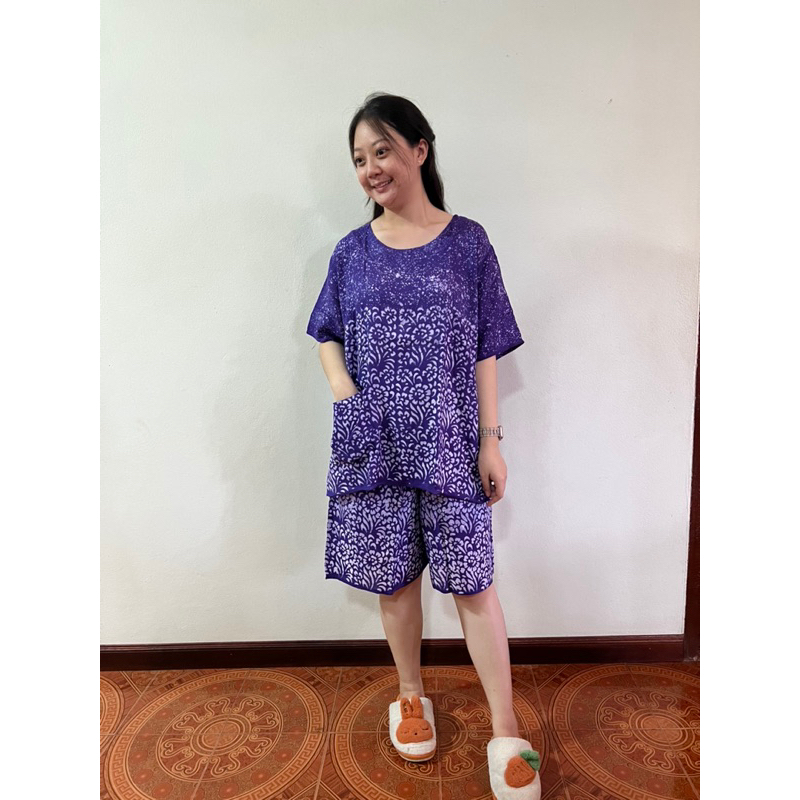 ชุดเสื้อกางเกงผ้าบาติกมีแขน ผ้าสปัน ชุดผ้าเขียนเทียน/ชุดนอนบาติก ใส่สบาย