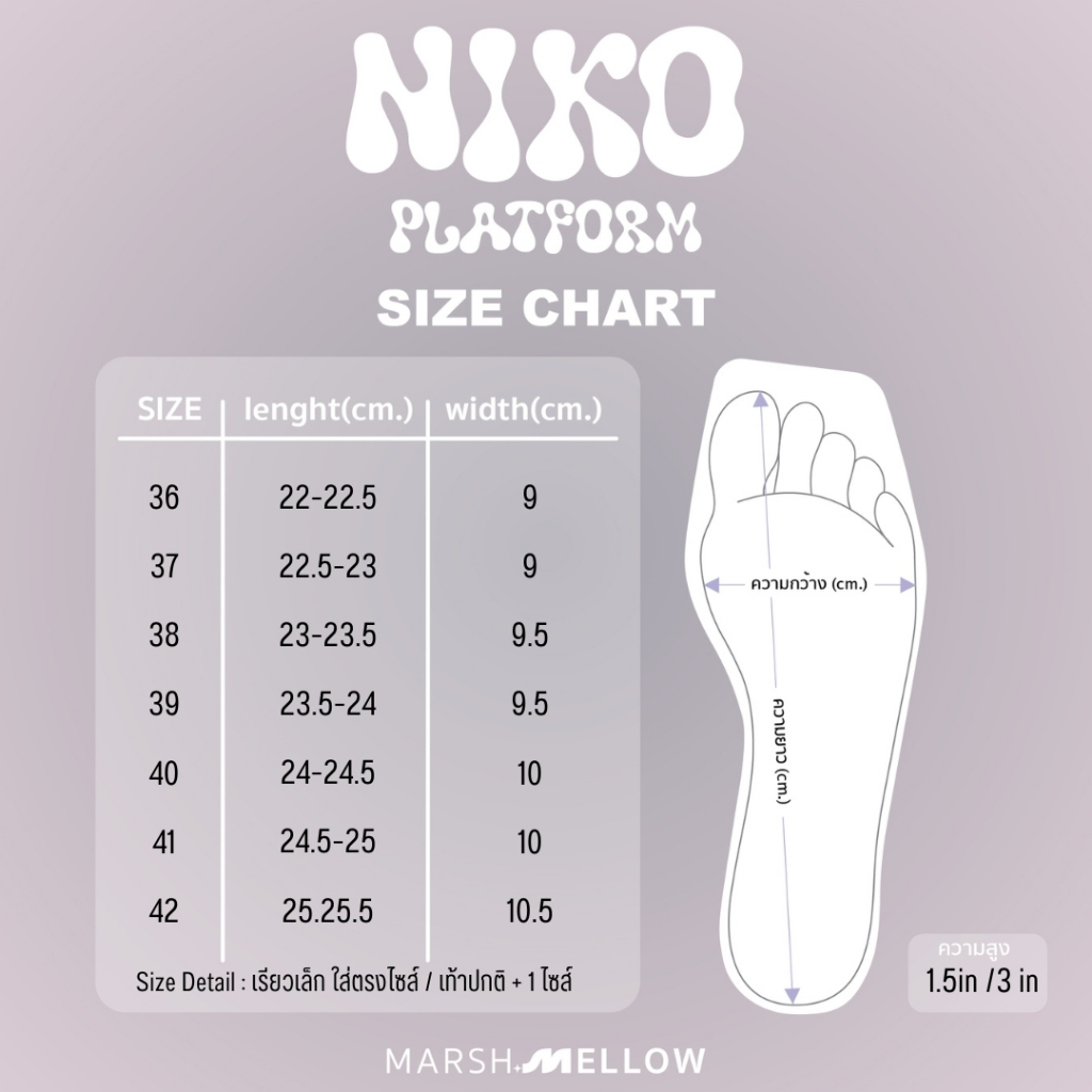 NIKO PLATFORM - MARSHMELLOW รองเท้าส้นตึกตัวฮอตฮิตตลอดการ สูง 3 นิ้ว เสริมส้นด้านหน้า 1.5 นิ้ว