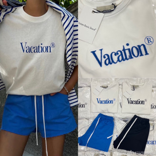 Vacation sporty set💙🖤👟(450฿ฟรีส่ง) ชุดเซ็ทรุ่นใหม่ ดีเทลสกรีนนูนลายตัวหนังสือเป็นขนกำมะหยี่ตรงเสื้อ น่ารักมากๆ valen